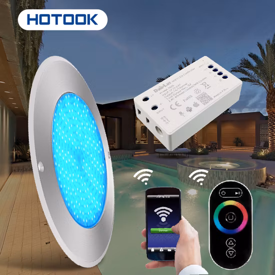 Hotook Patented WiFi Control Light for Pool Niche Replace IP68 SS316 Stainless Steel Resin Filled 18W LED Lights Underwater