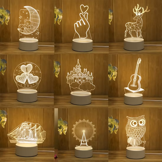 3D-geschnitzte Innenkristall-Stern-Galaxie-Tischlampe mit Holzsockel, Geschenk, Raumdekoration, Nacht-LED-Licht